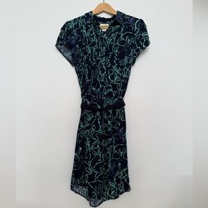 Anthropologie Easter Elegant Black and Green Patterned Dress